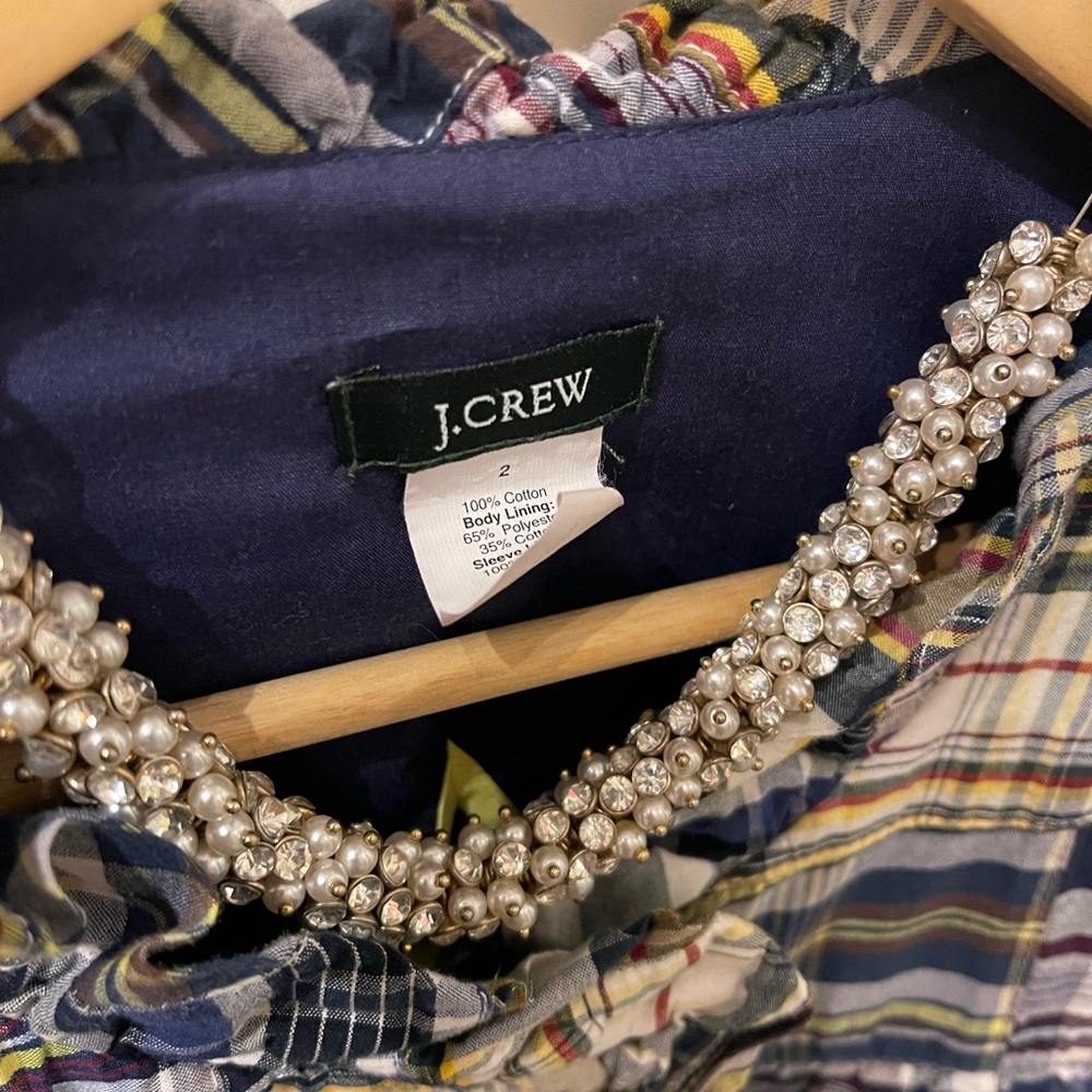 J. Crew Patchwork Madras Button Up Ruffle Jacket … - image 3